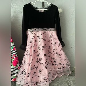 Zoey Long Sleeved dress. Little girls size 4. Black and pink.